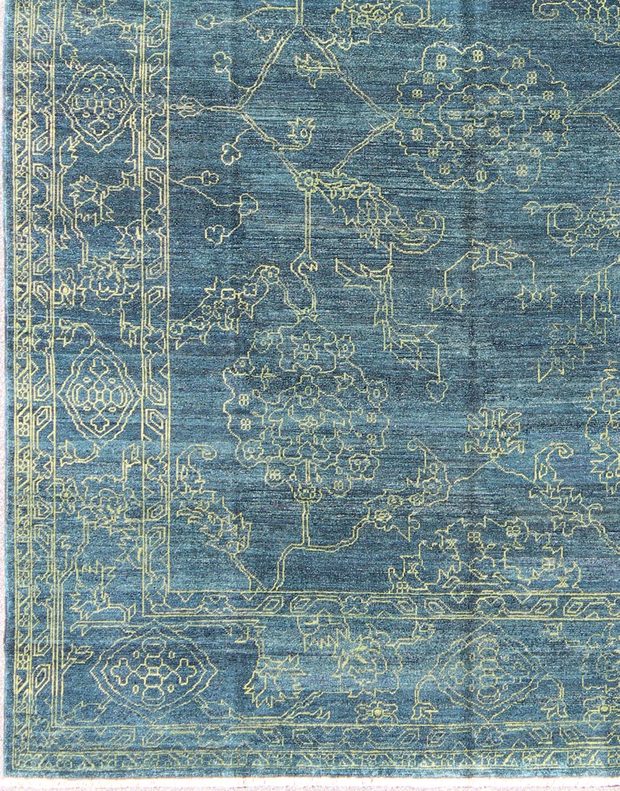 Fine Modern Rug with Transitional Design in Teal Blue and Lime Green Modern Rug with Transitional Design, rug AN - 118152, country of origin / type: Turkey / Modern, circa Early - 21st Century. Measures: 9'0 x 11'11. This finely hand ... - Keivan Woven ArtsAN - 118152 - 5189Rug