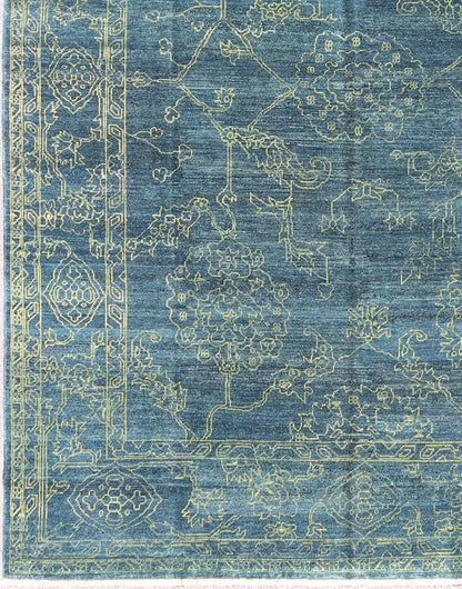 Fine Modern Rug with Transitional Design in Teal Blue and Lime Green Modern Rug with Transitional Design, rug AN - 118152, country of origin / type: Turkey / Modern, circa Early - 21st Century. Measures: 9'0 x 11'11. This finely hand ... - Keivan Woven ArtsAN - 118152 - 5189Rug