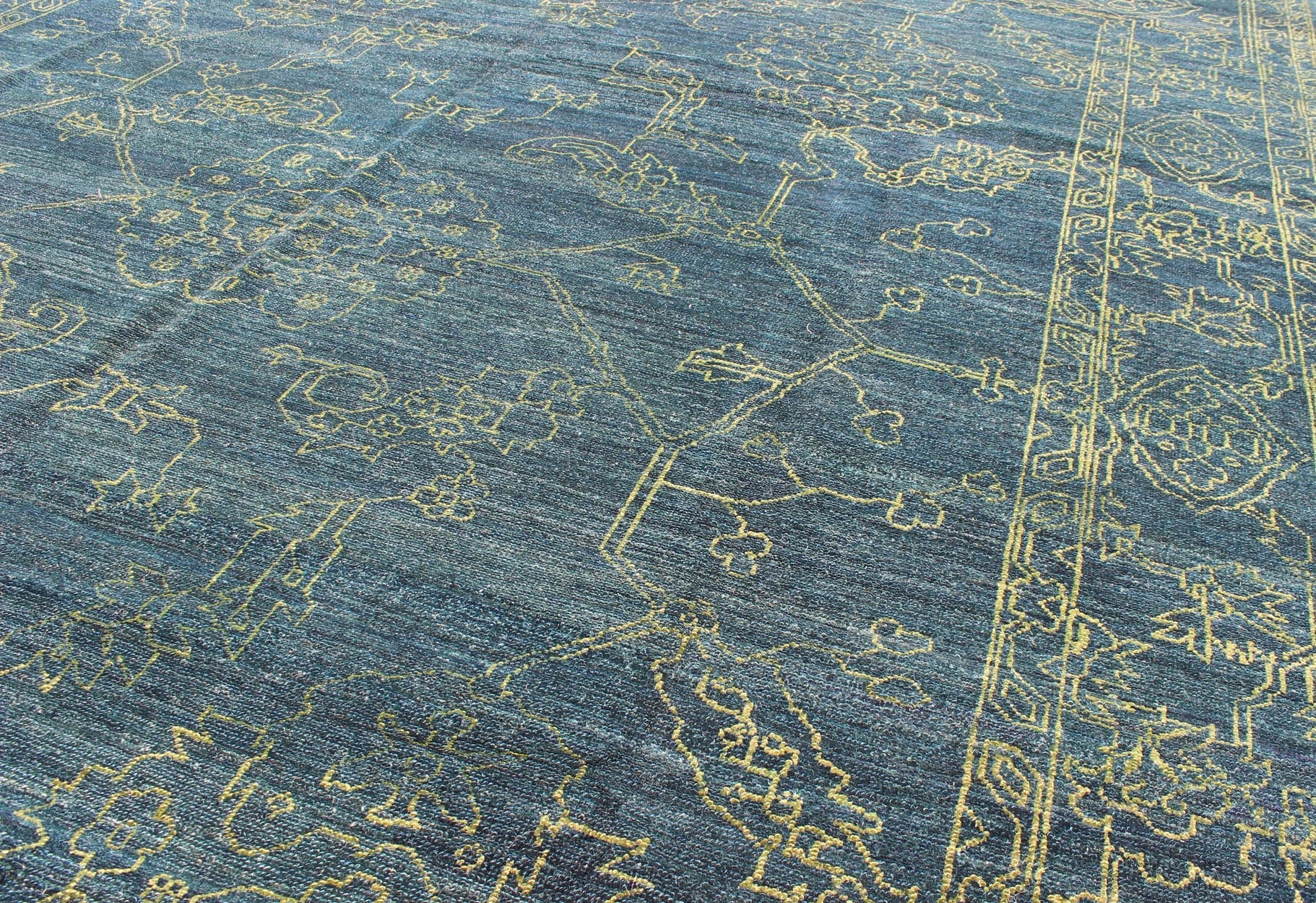Fine Modern Rug with Transitional Design in Teal Blue and Lime Green Modern Rug with Transitional Design, rug AN - 118152, country of origin / type: Turkey / Modern, circa Early - 21st Century. Measures: 9'0 x 11'11. This finely hand ... - Keivan Woven ArtsAN - 118152 - 5189Rug