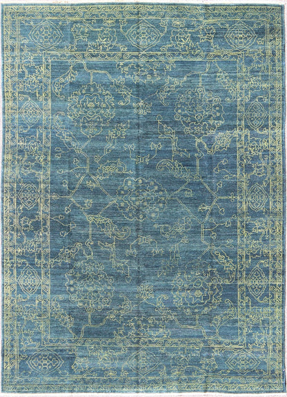 Fine Modern Rug with Transitional Design in Teal Blue and Lime Green Modern Rug with Transitional Design, rug AN - 118152, country of origin / type: Turkey / Modern, circa Early - 21st Century. Measures: 9'0 x 11'11. This finely hand ... - Keivan Woven ArtsAN - 118152 - 5189Rug