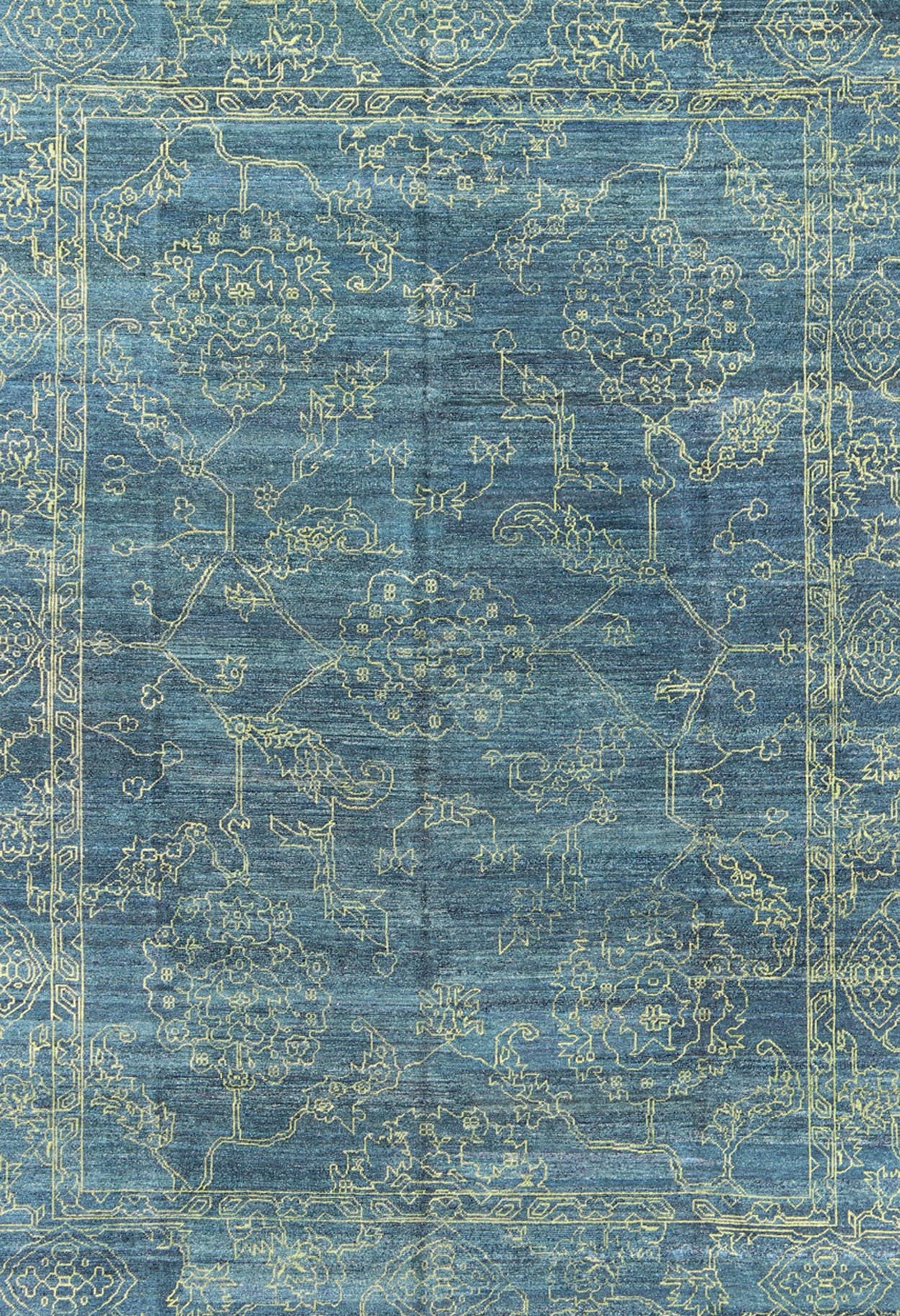 Fine Modern Rug with Transitional Design in Teal Blue and Lime Green Modern Rug with Transitional Design, rug AN - 118152, country of origin / type: Turkey / Modern, circa Early - 21st Century. Measures: 9'0 x 11'11. This finely hand ... - Keivan Woven ArtsAN - 118152 - 5189Rug