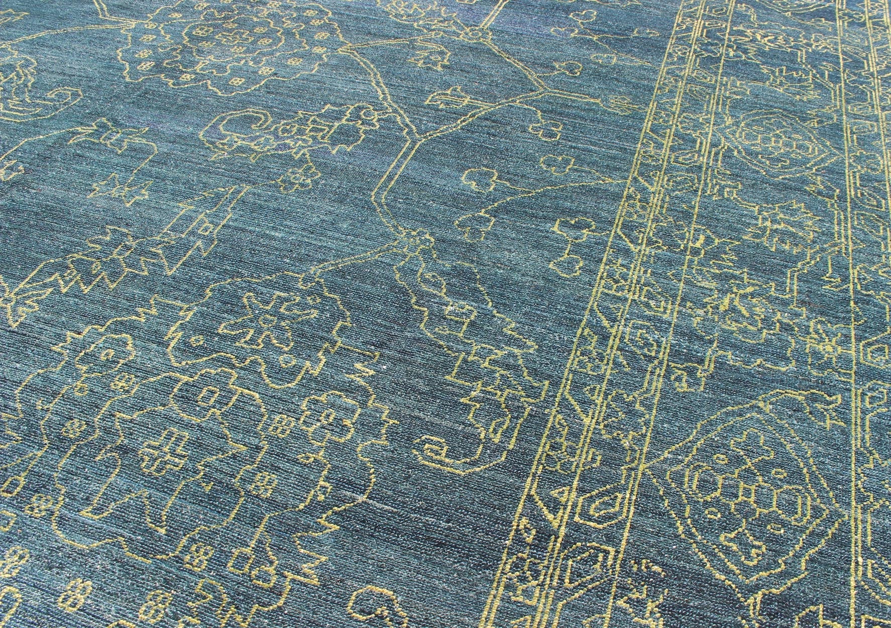 Fine Modern Rug With Transitional Design in Teal Blue and Lime Green. Modern transitional Rug with Transitional Design, rug AN - 118153, country of origin / type: Turkey / Modern, circa Early - 21st Century. This finely hand knotted transitio... - Keivan Woven ArtsAN - 118153 - 5193Rug
