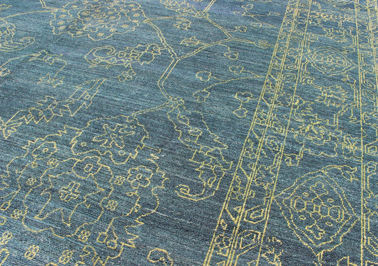 Fine Modern Rug With Transitional Design in Teal Blue and Lime Green. Modern transitional Rug with Transitional Design, rug AN - 118153, country of origin / type: Turkey / Modern, circa Early - 21st Century. This finely hand knotted transitio... - Keivan Woven ArtsAN - 118153 - 5193Rug