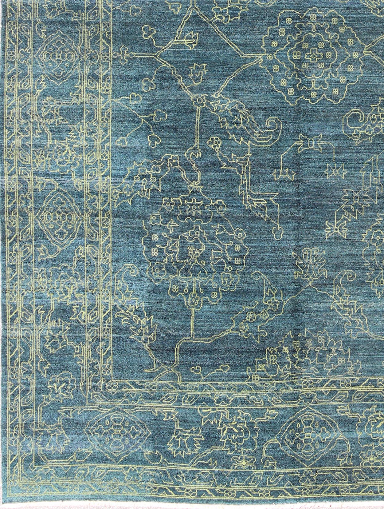 Fine Modern Rug With Transitional Design in Teal Blue and Lime Green. Modern transitional Rug with Transitional Design, rug AN - 118153, country of origin / type: Turkey / Modern, circa Early - 21st Century. This finely hand knotted transitio... - Keivan Woven ArtsAN - 118153 - 5193Rug