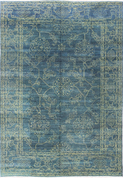 Fine Modern Rug With Transitional Design in Teal Blue and Lime Green. Modern transitional Rug with Transitional Design, rug AN - 118153, country of origin / type: Turkey / Modern, circa Early - 21st Century. This finely hand knotted transitio... - Keivan Woven ArtsAN - 118153 - 5193Rug