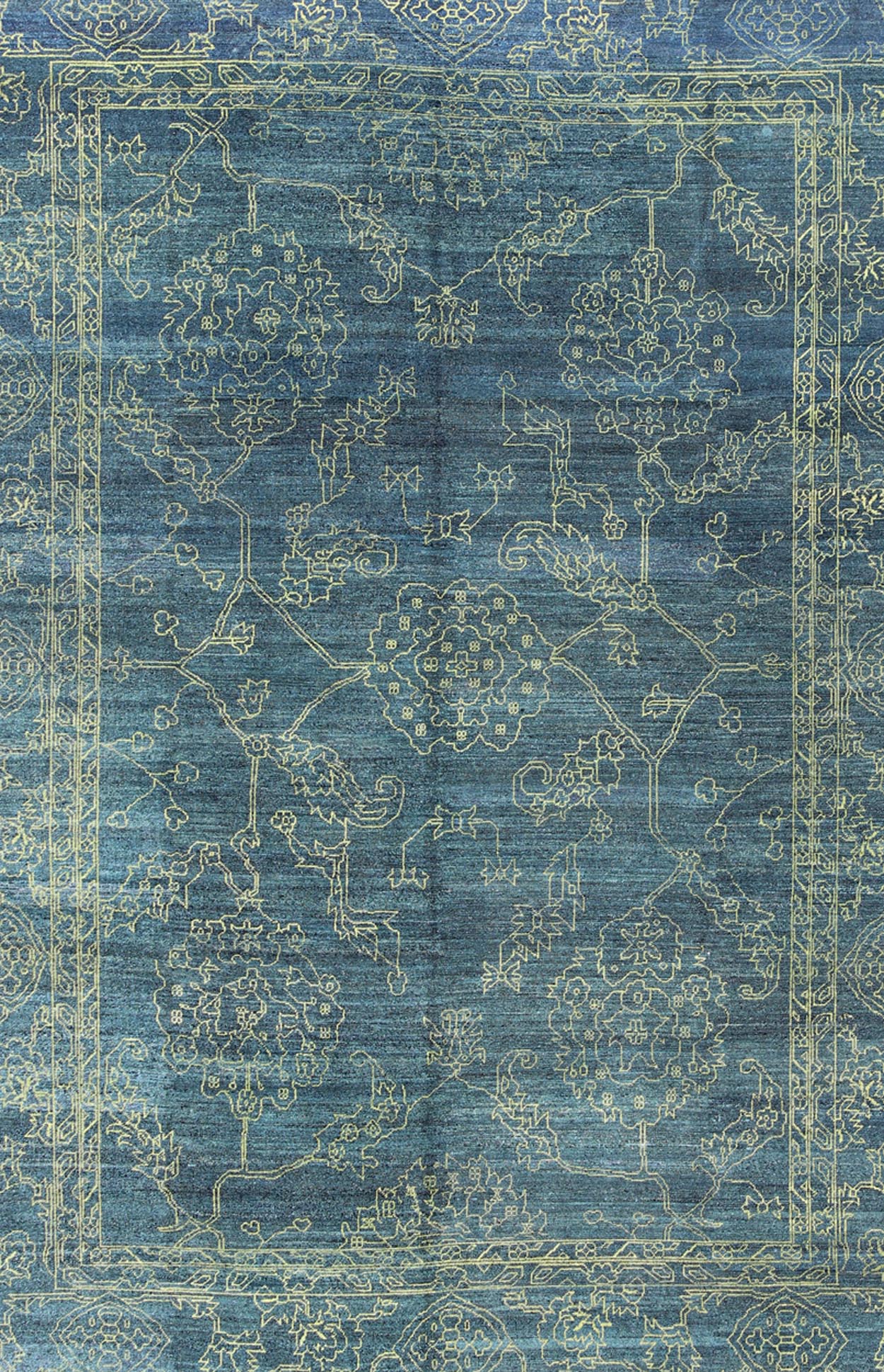 Fine Modern Rug With Transitional Design in Teal Blue and Lime Green. Modern transitional Rug with Transitional Design, rug AN - 118153, country of origin / type: Turkey / Modern, circa Early - 21st Century. This finely hand knotted transitio... - Keivan Woven ArtsAN - 118153 - 5193Rug