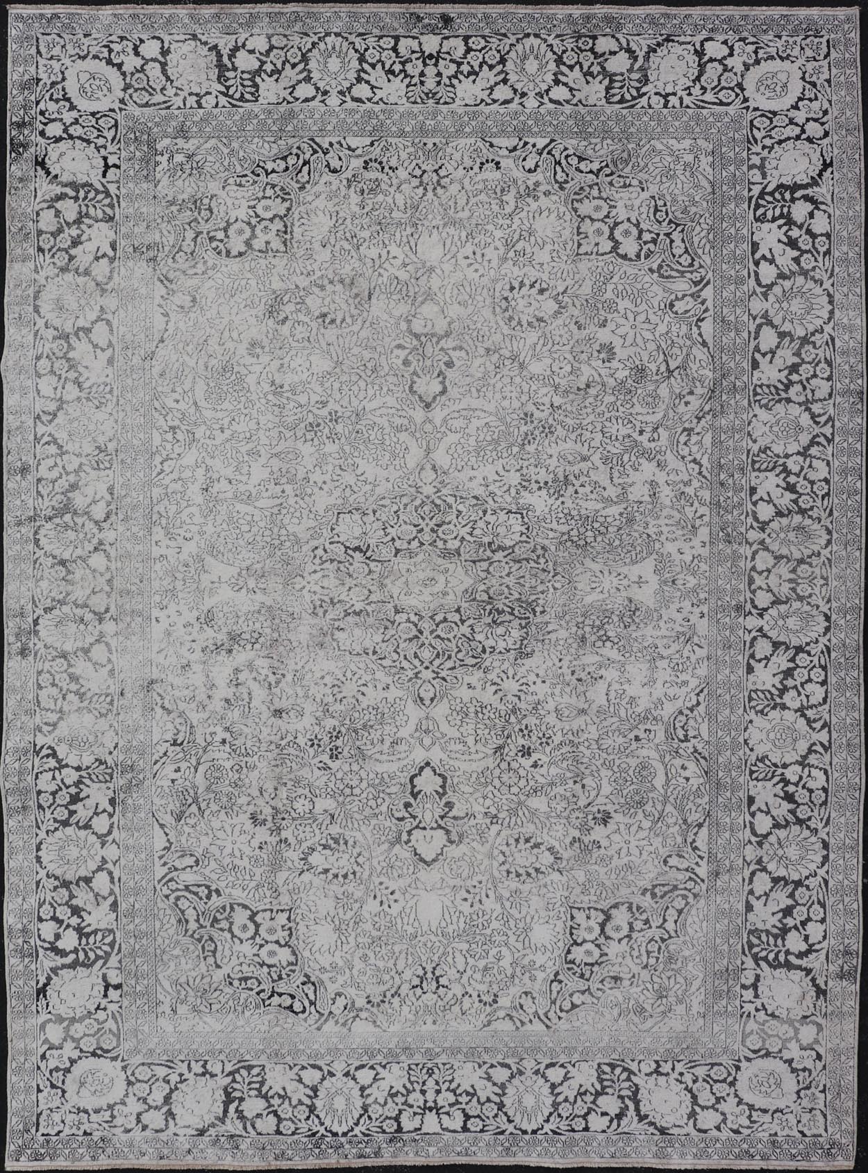 Vintage Sivas Cotton and Silk Rug in White, Gray and Charcoal Measures: 7'1 x 10'3 Sivas rugs are products of the Sivas province in central Turkey. This particular piece is characterized by a palette of cool colors such as light gray and ... - Keivan Woven ArtsAN - 118157 - 20964Rug
