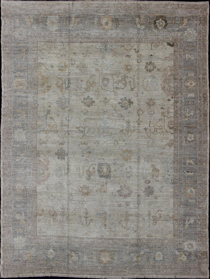 Turkish Angora Oushak Rug with All - Over Vining Floral Design Keivan Woven Arts. rug AN - 120598, country of origin / type: Turkey / Oushak. antique reproduction ushak, angora oushak. Measures: 11'8 x 15'1 The design of this beautiful Oushak rug, T... - Keivan Woven ArtsAN - 120598 - 6276Rug
