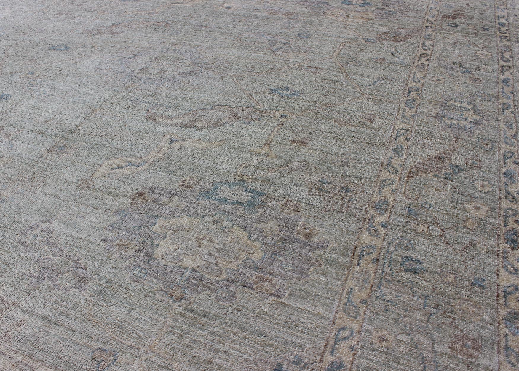 Keivan Woven Arts Angora Oushak Turkish Rug in Shades of Light Blue and Cream. Keivan Woven Arts / rug AN - 120863, Keivan Woven Arts / country of origin / type: Turkey / Angora Oushak. Measures: 8'9 x 10'8 Made with a combination of angora and o... - Keivan Woven ArtsAN - 120863 - 6282Rug