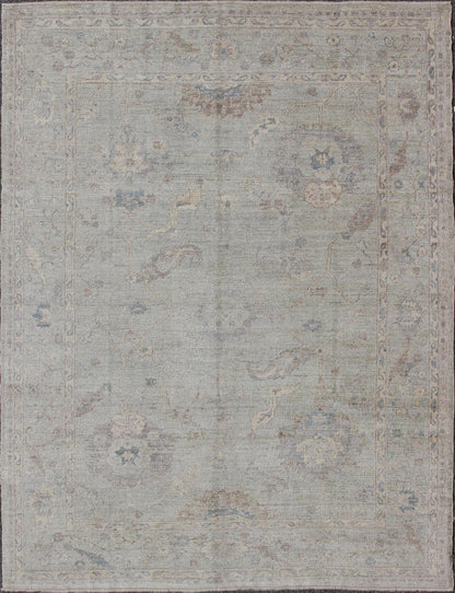 Keivan Woven Arts Angora Oushak Turkish Rug in Shades of Light Blue and Cream. Keivan Woven Arts / rug AN - 120863, Keivan Woven Arts / country of origin / type: Turkey / Angora Oushak. Measures: 8'9 x 10'8 Made with a combination of angora and o... - Keivan Woven ArtsAN - 120863 - 6282Rug