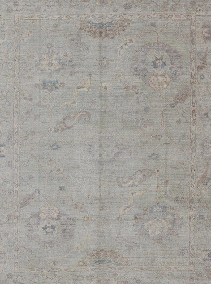 Keivan Woven Arts Angora Oushak Turkish Rug in Shades of Light Blue and Cream. Keivan Woven Arts / rug AN - 120863, Keivan Woven Arts / country of origin / type: Turkey / Angora Oushak. Measures: 8'9 x 10'8 Made with a combination of angora and o... - Keivan Woven ArtsAN - 120863 - 6282Rug