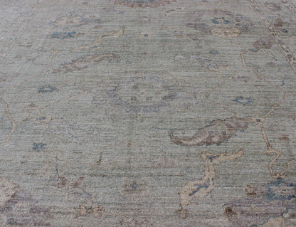 Keivan Woven Arts Angora Oushak Turkish Rug in Shades of Light Blue and Cream. Keivan Woven Arts / rug AN - 120863, Keivan Woven Arts / country of origin / type: Turkey / Angora Oushak. Measures: 8'9 x 10'8 Made with a combination of angora and o... - Keivan Woven ArtsAN - 120863 - 6282Rug
