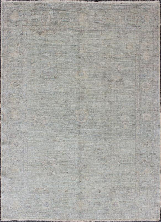 Keivan Woven Arts Angora Oushak Turkish Rug in Cream and Light Blue Colors. rug AN - 122783, country of origin / type: Turkey / Angora Oushak. Measures: 4'8 x 6'8 From our Angora collection, this piece is made with a combination of angora and old... - Keivan Woven ArtsAN - 122783 - 1706Rug