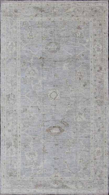 Angora Oushak Turkish Gallery Rug in Shades of Light Blue, Silver and Taupe. From our Angora collection, this piece is made with a combination of angora and old wool. Featuring all organic materials, the Angora collection is a modern - day remake of ... - Keivan Woven ArtsAN - 123329 - 6600Rug
