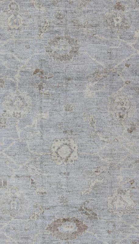 Angora Oushak Turkish Gallery Rug in Shades of Light Blue, Silver and Taupe. From our Angora collection, this piece is made with a combination of angora and old wool. Featuring all organic materials, the Angora collection is a modern - day remake of ... - Keivan Woven ArtsAN - 123329 - 6600Rug
