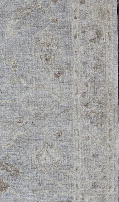 Angora Oushak Turkish Gallery Rug in Shades of Light Blue, Silver and Taupe. From our Angora collection, this piece is made with a combination of angora and old wool. Featuring all organic materials, the Angora collection is a modern - day remake of ... - Keivan Woven ArtsAN - 123329 - 6600Rug