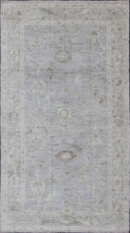 Angora Oushak Turkish Gallery Rug in Shades of Light Blue, Silver and Taupe. From our Angora collection, this piece is made with a combination of angora and old wool. Featuring all organic materials, the Angora collection is a modern - day remake of ... - Keivan Woven ArtsAN - 123329 - 6600