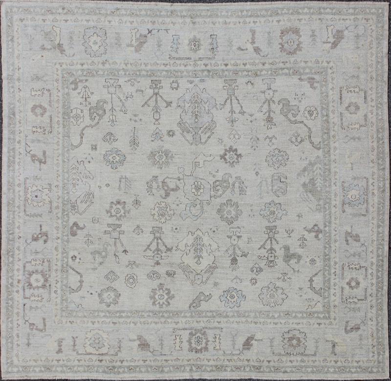 Square - sized silver, gray and ivory toned angora rug from Turkey, rug an - 123612, country of origin / type: Turkey / Angora Oushak From our Angora collection, this piece is made with a combination of angora and old wool. Featuring all organic mat... - Keivan Woven ArtsAN - 123612 - 120Rug