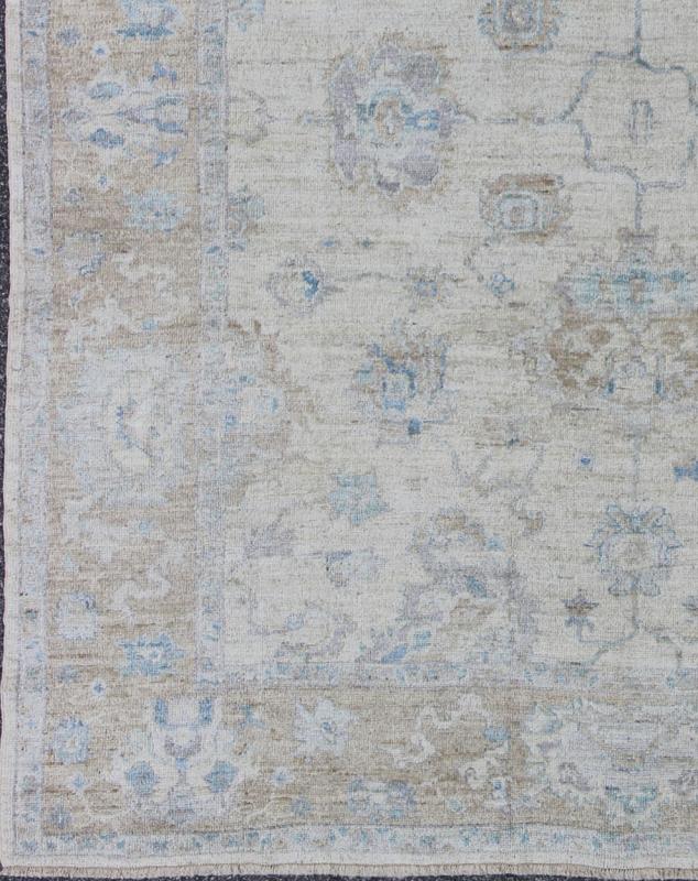 Angora Oushak Turkish Rug in Cream, Taupe, Silver, and Hints of Faded Blue. Blue, Gray, cream, taupe, and light blue Angora rug from Turkey, rug AN - 123666, country of origin / type: Turkey / Angora Oushak From our Angora collection, this... - Keivan Woven ArtsAN - 123666 - 7036Rug
