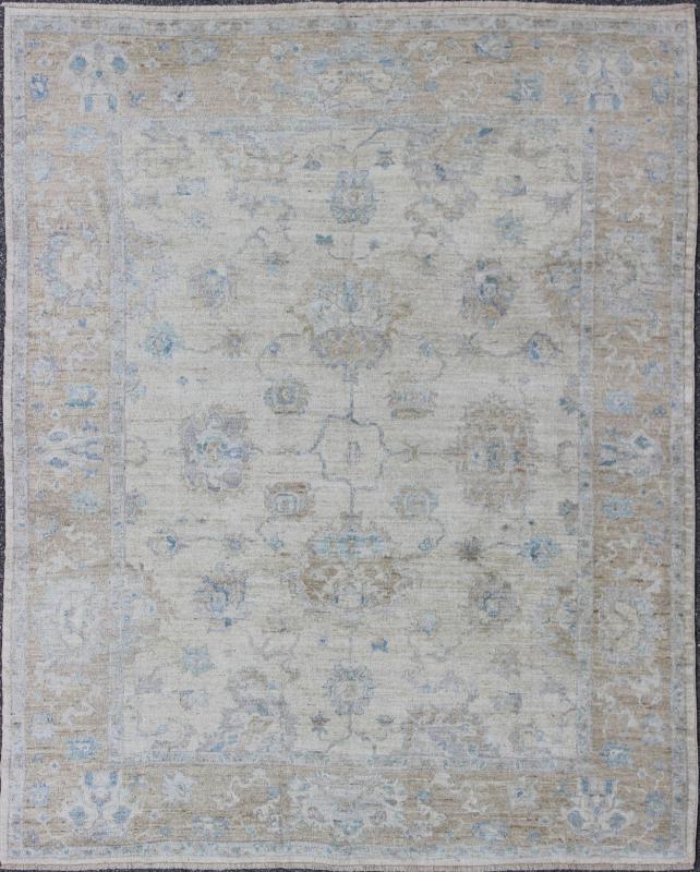 Angora Oushak Turkish Rug in Cream, Taupe, Silver, and Hints of Faded Blue. Blue, Gray, cream, taupe, and light blue Angora rug from Turkey, rug AN - 123666, country of origin / type: Turkey / Angora Oushak From our Angora collection, this... - Keivan Woven ArtsAN - 123666 - 7036Rug