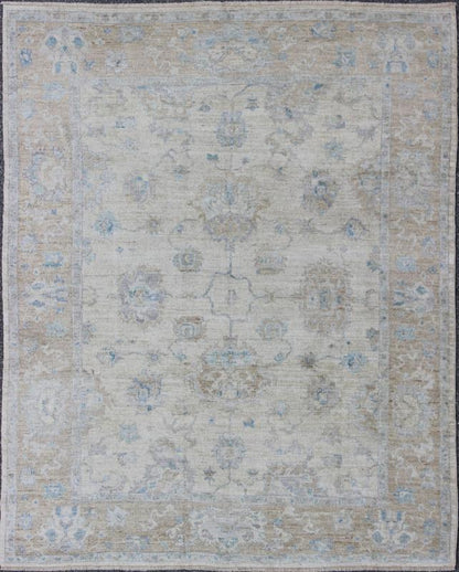 Angora Oushak Turkish Rug in Cream, Taupe, Silver, and Hints of Faded Blue. Blue, Gray, cream, taupe, and light blue Angora rug from Turkey, rug AN - 123666, country of origin / type: Turkey / Angora Oushak From our Angora collection, this... - Keivan Woven ArtsAN - 123666 - 7036Rug