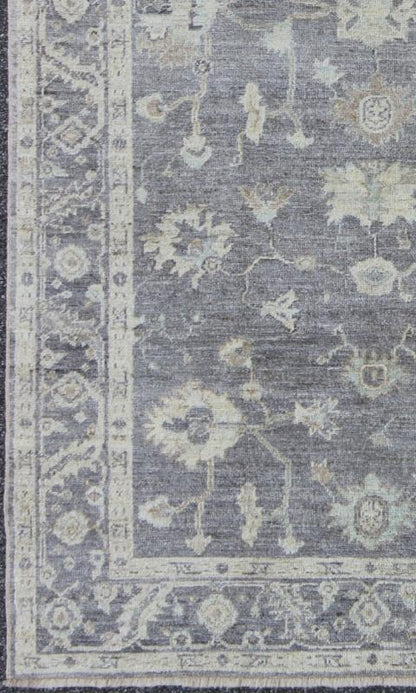 Angora Oushak Turkish Gallery Rug in Shades of Gray, Ivory, Silver. Shades of gray Gallery Angora oushak rug from Turkey, rug AN - 123686, country of origin / type: Turkey / Angora Oushak. From our Angora collection, this piece is made with... - Keivan Woven ArtsAN - 123686 - 7044Rug