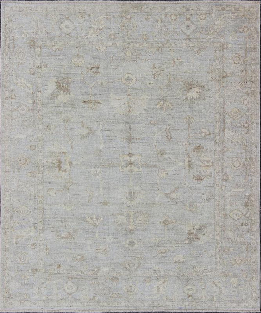 Turkish Angora Turkish Oushak Contemporary Rug - Made with a combination of angora and old wool, this magnificent Oushak boasts an all - over design in a large - scale style. The plentiful floral and bouquet motifs creates an open design which is surrounded ... - Keivan Woven ArtsAN - 123687 - 7048Rug
