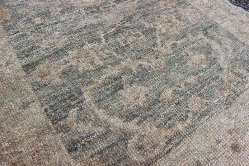 Angora Oushak Long Turkish Runner in Gray Green Background & Light Green Border. Green grey, grey, light yellow green angora Oushak runner from Turkey, rug AN - 123970, country of origin / type: Turkey / Angora Oushak From our Angora Colle... - Keivan Woven ArtsAN - 123970 - 7058Rug