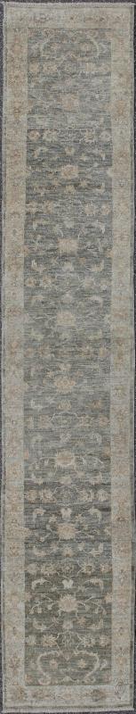 Angora Oushak Long Turkish Runner in Gray Green Background & Light Green Border. Green grey, grey, light yellow green angora Oushak runner from Turkey, rug AN - 123970, country of origin / type: Turkey / Angora Oushak From our Angora Colle... - Keivan Woven ArtsAN - 123970 - 7058Rug