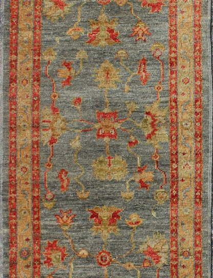 Keivan Woven Arts Turkish Angora Oushak Runner with Classic Design in Blue Field. Keivan Woven Arts / rug AN - 125670, country of origin / type: Turkey / Oushak 21st century. Measures: 2'5 x 8'3 This Angora Oushak runner from Turkey features a un... - Keivan Woven ArtsAN - 125670 - 7639Rug