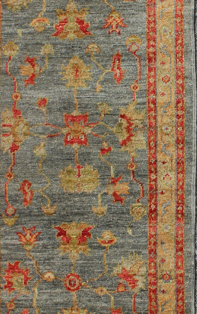 Keivan Woven Arts Turkish Angora Oushak Runner with Classic Design in Blue Field. Keivan Woven Arts / rug AN - 125670, country of origin / type: Turkey / Oushak 21st century. Measures: 2'5 x 8'3 This Angora Oushak runner from Turkey features a un... - Keivan Woven ArtsAN - 125670 - 7639Rug