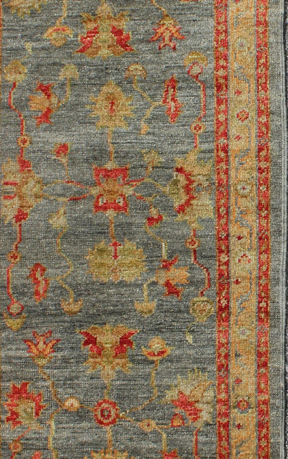 Keivan Woven Arts Turkish Angora Oushak Runner with Classic Design in Blue Field. Keivan Woven Arts / rug AN - 125670, country of origin / type: Turkey / Oushak 21st century. Measures: 2'5 x 8'3 This Angora Oushak runner from Turkey features a un... - Keivan Woven ArtsAN - 125670 - 7639Rug