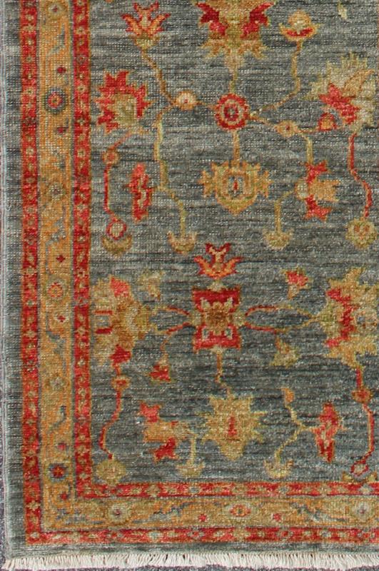 Keivan Woven Arts Turkish Angora Oushak Runner with Classic Design in Blue Field. Keivan Woven Arts / rug AN - 125670, country of origin / type: Turkey / Oushak 21st century. Measures: 2'5 x 8'3 This Angora Oushak runner from Turkey features a un... - Keivan Woven ArtsAN - 125670 - 7639Rug