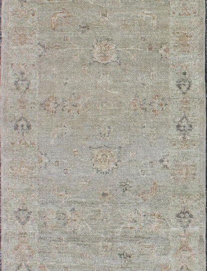Turkish Oushak Runner with Angora Wool by Keivan Woven Arts. Turkish Angora Oushak runner, rug AN - 125685, country of origin / type: Turkey / Oushak, circa Early - 21st century. Measures: 2'7 x 9'1 This angora Oushak is unique with is muted green b... - Keivan Woven ArtsAN - 125685 - 7645Rug