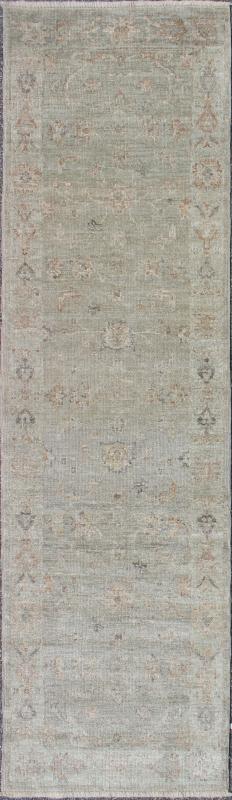 Turkish Oushak Runner with Angora Wool by Keivan Woven Arts. Turkish Angora Oushak runner, rug AN - 125685, country of origin / type: Turkey / Oushak, circa Early - 21st century. Measures: 2'7 x 9'1 This angora Oushak is unique with is muted green b... - Keivan Woven ArtsAN - 125685 - 7645
