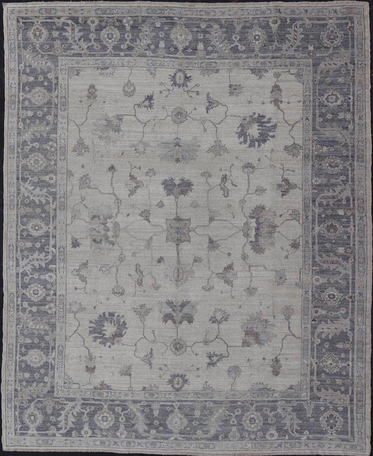 Angora Oushak Turkish Rug in Shades of Gray, Ivory, Silver by Keivan Woven Arts . rug AN - 126211, country of origin / type: Turkey / Angora Oushak. Measures: 12'9 x 14'11 The rug displays an elegant traditional design with a muted color palette, p... - Keivan Woven ArtsAN - 126211 - 19298Rug