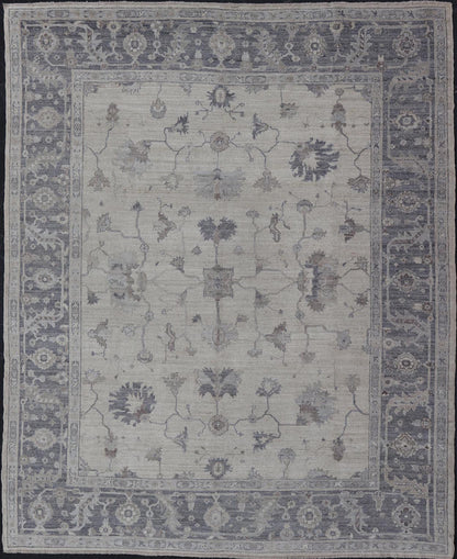 Angora Oushak Turkish Rug in Shades of Gray, Ivory, Silver by Keivan Woven Arts . rug AN - 126211, country of origin / type: Turkey / Angora Oushak. Measures: 12'9 x 14'11 The rug displays an elegant traditional design with a muted color palette, p... - Keivan Woven ArtsAN - 126211 - 19298Rug
