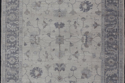 Angora Oushak Turkish Rug in Shades of Gray, Ivory, Silver by Keivan Woven Arts . rug AN - 126211, country of origin / type: Turkey / Angora Oushak. Measures: 12'9 x 14'11 The rug displays an elegant traditional design with a muted color palette, p... - Keivan Woven ArtsAN - 126211 - 19298Rug