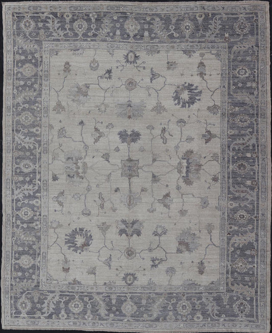 Angora Oushak Turkish Rug in Shades of Gray, Ivory, Silver by Keivan Woven Arts . rug AN - 126211, country of origin / type: Turkey / Angora Oushak. Measures: 12'9 x 14'11 The rug displays an elegant traditional design with a muted color palette, p... - Keivan Woven ArtsAN - 126211 - 19298
