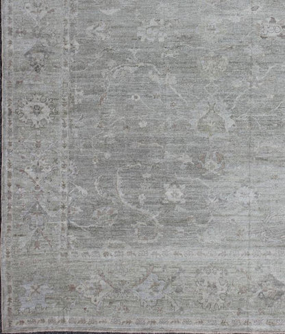 Large Turkish Angora Oushak Rug with All - Over Vining Floral Design in Neutral. Faded Turkish Oushak rug with all - over vining floral design in silver, muted green, and cream and neutral colors, rug AN - 108394, country of origin / type: Turkey / O... - Keivan Woven ArtsAN - 126256 - 7801Rug