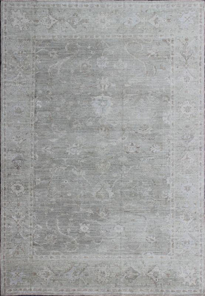 Large Turkish Angora Oushak Rug with All - Over Vining Floral Design in Neutral. Faded Turkish Oushak rug with all - over vining floral design in silver, muted green, and cream and neutral colors, rug AN - 108394, country of origin / type: Turkey / O... - Keivan Woven ArtsAN - 126256 - 7801Rug