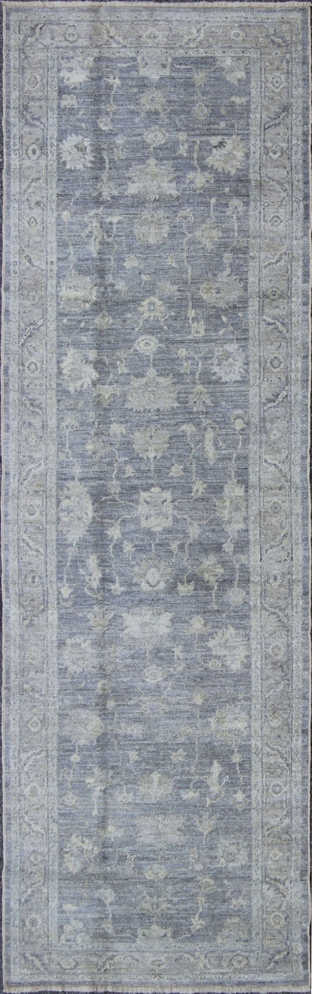 Angora Oushak Turkish Gallery Rug in Gray and Silver by Keivan Woven Arts. Keivan Woven Arts / rug AN - 126270, country of origin / type: Turkey / Angora Oushak. Measures: 4'0 x 13'0 From our Angora collection, this piece is made with a combinatio... - Keivan Woven ArtsAN - 126270 - 7811Rug