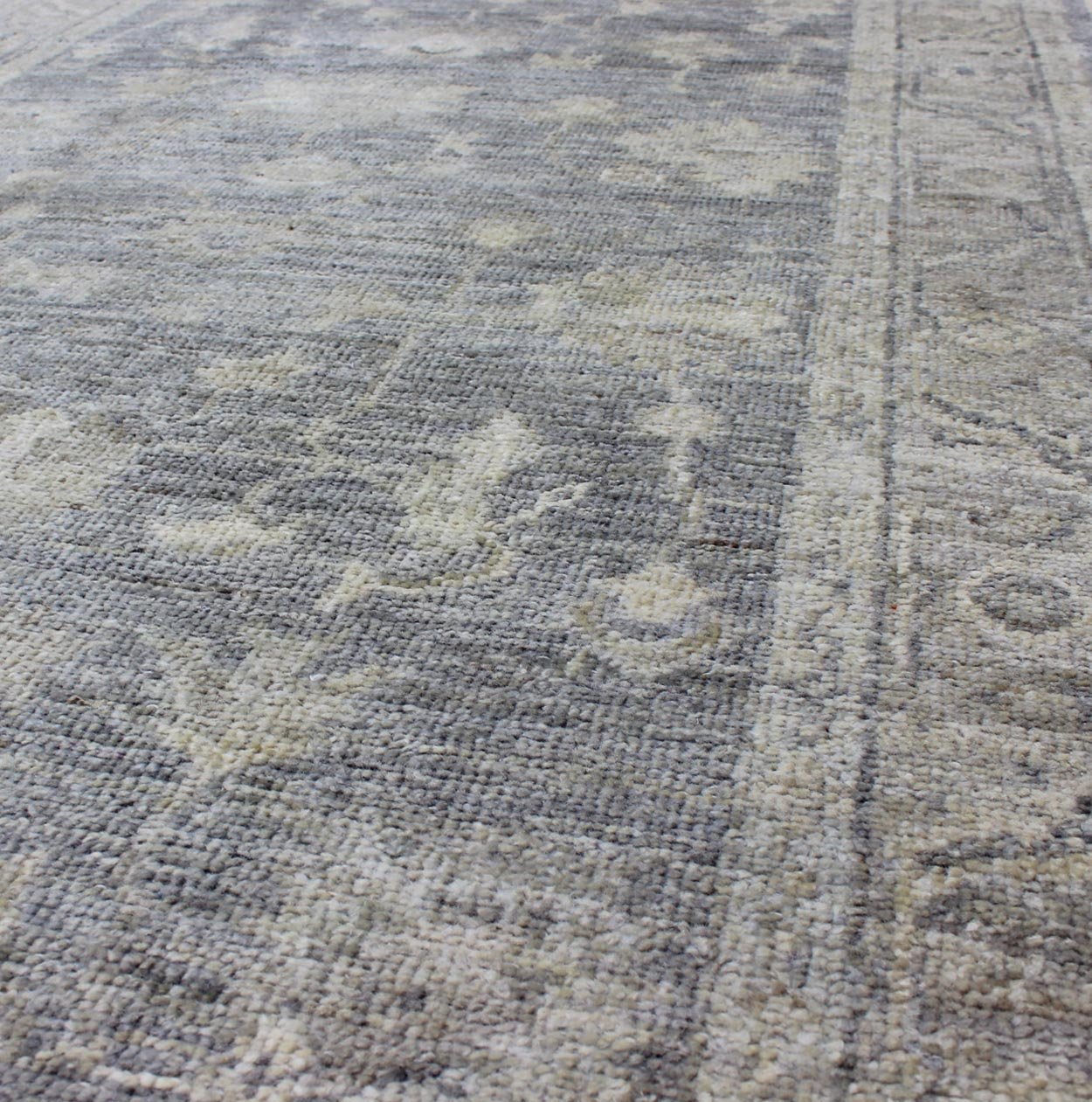 Angora Oushak Turkish Gallery Rug in Gray and Silver by Keivan Woven Arts. Keivan Woven Arts / rug AN - 126270, country of origin / type: Turkey / Angora Oushak. Measures: 4'0 x 13'0 From our Angora collection, this piece is made with a combinatio... - Keivan Woven ArtsAN - 126270 - 7811Rug