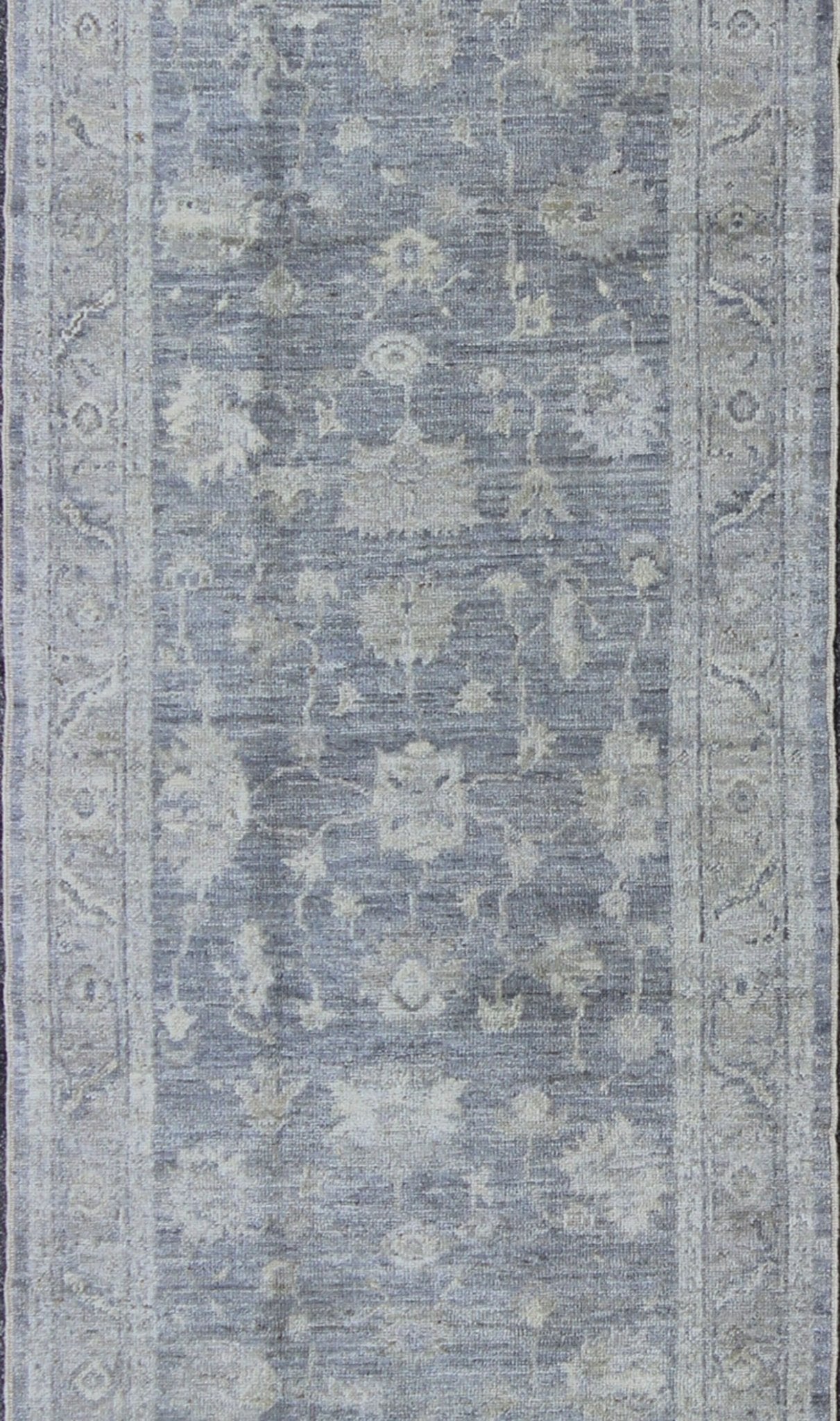 Angora Oushak Turkish Gallery Rug in Gray and Silver by Keivan Woven Arts. Keivan Woven Arts / rug AN - 126270, country of origin / type: Turkey / Angora Oushak. Measures: 4'0 x 13'0 From our Angora collection, this piece is made with a combinatio... - Keivan Woven ArtsAN - 126270 - 7811Rug