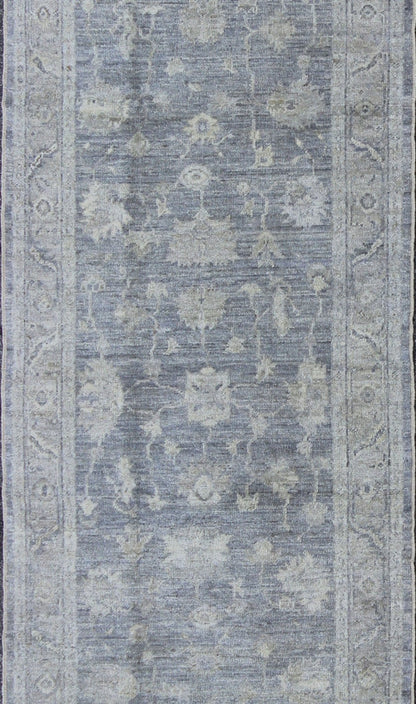 Angora Oushak Turkish Gallery Rug in Gray and Silver by Keivan Woven Arts. Keivan Woven Arts / rug AN - 126270, country of origin / type: Turkey / Angora Oushak. Measures: 4'0 x 13'0 From our Angora collection, this piece is made with a combinatio... - Keivan Woven ArtsAN - 126270 - 7811Rug