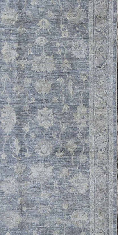 Angora Oushak Turkish Gallery Rug in Gray and Silver by Keivan Woven Arts. Keivan Woven Arts / rug AN - 126270, country of origin / type: Turkey / Angora Oushak. Measures: 4'0 x 13'0 From our Angora collection, this piece is made with a combinatio... - Keivan Woven ArtsAN - 126270 - 7811Rug