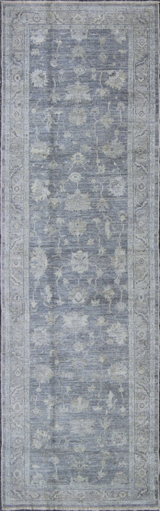 Angora Oushak Turkish Gallery Rug in Gray and Silver by Keivan Woven Arts. Keivan Woven Arts / rug AN - 126270, country of origin / type: Turkey / Angora Oushak. Measures: 4'0 x 13'0 From our Angora collection, this piece is made with a combinatio... - Keivan Woven ArtsAN - 126270 - 7811