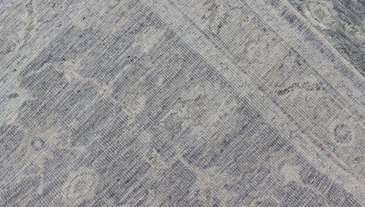 Angora Oushak Turkish Gallery Rug in Gray and Silver by Keivan Woven Arts. Keivan Woven Arts / rug AN - 126270, country of origin / type: Turkey / Angora Oushak. Measures: 4'0 x 13'0 From our Angora collection, this piece is made with a combinatio... - Keivan Woven ArtsAN - 126270 - 7811Rug
