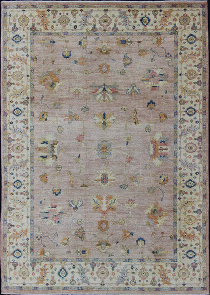 Keivan Woven Arts Angora Turkish Oushak Rug in Dusty Pink and Ivory. Keivan Woven Arts / rug AN - 134565, country of origin / type: Turkey / Angora Oushak. Measures: 10'3 x 13'9 From our Angora collection, this piece is made with a combination of ... - Keivan Woven ArtsAN - 134565 - 10577Rug