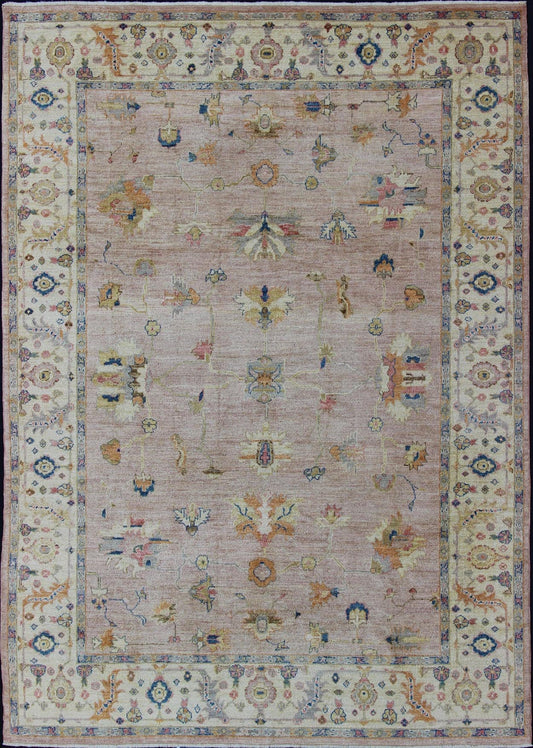 Keivan Woven Arts Angora Turkish Oushak Rug in Dusty Pink and Ivory. Keivan Woven Arts / rug AN - 134565, country of origin / type: Turkey / Angora Oushak. Measures: 10'3 x 13'9 From our Angora collection, this piece is made with a combination of ... - Keivan Woven ArtsAN - 134565 - 10577Rug